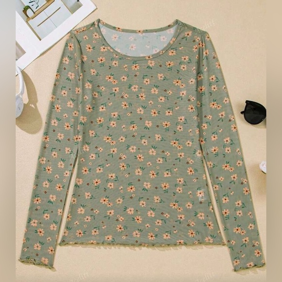 Floral Long Sleeve Top - Green - Picture 3 of 10